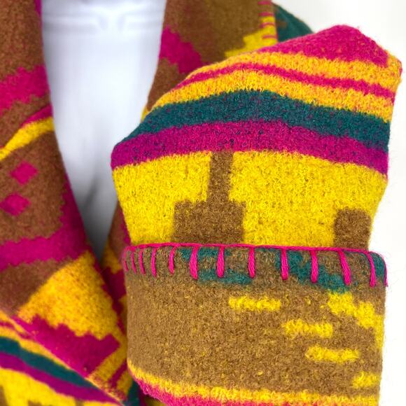 Vintage 90s IB I.B. Diffusion Aztec Southwest Oversized Boiled Wool Jacket XS - Picture 3 of 11